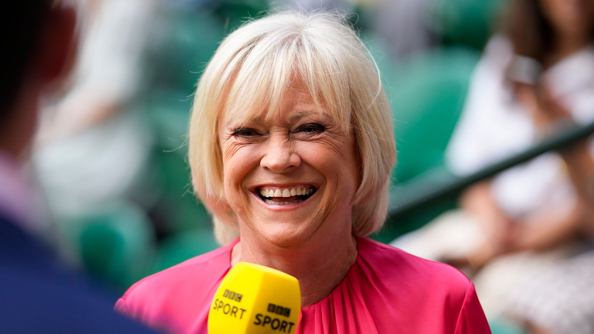 Sue Barker working for BBC Sport during her last Wimbledon in 2022