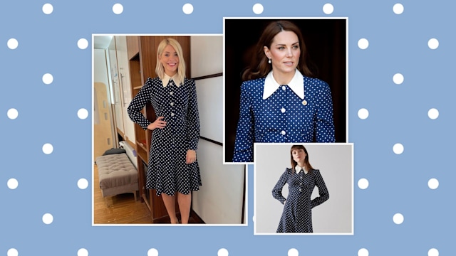 split image holly willoughby kate middleton in polka dot dresses