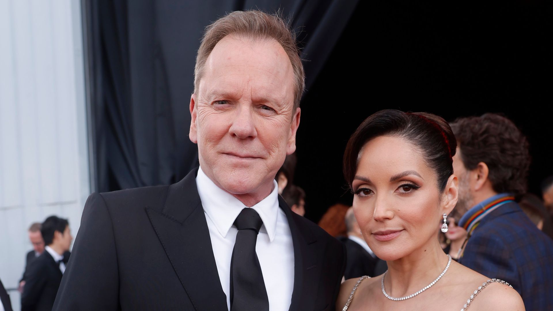 Kiefer Sutherland and Cindy Vela attend the 29th Annual Critics Choice Awards at Barker Hangar on January 14, 2024 in Santa Monica, California