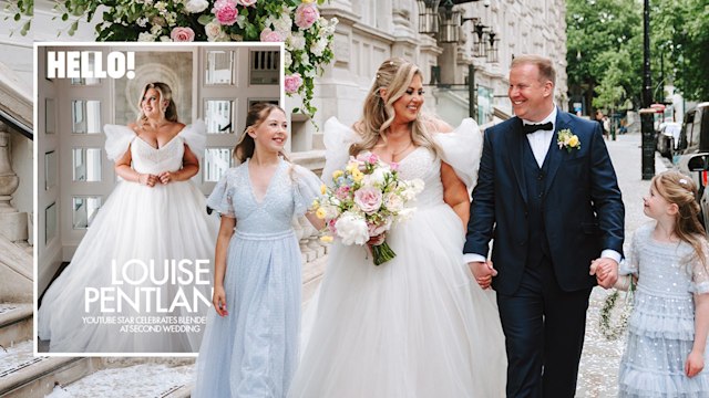 Louise Pentland on her wedding day with her husband Liam and kids Darcy and Pearl