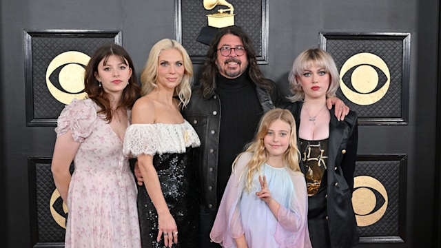 Harper Grohl, Jordyn Blum, Dave Grohl, Ophelia Grohl, and Violet Grohl attend the 65th GRAMMY Awards at Crypto.com Arena on February 05, 2023 in Los Angeles, California.