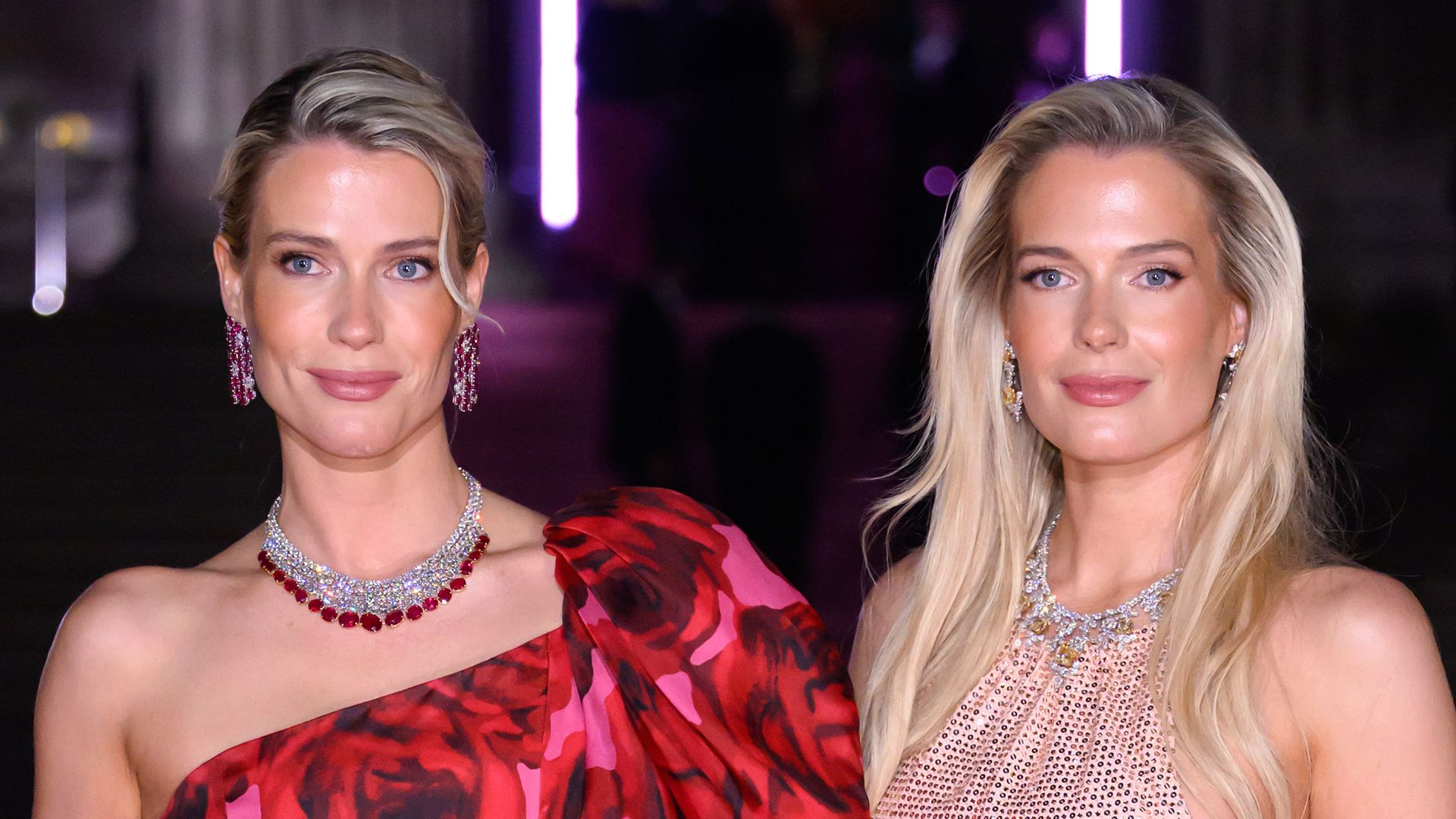 Lady Amelia Spencer and Lady Eliza Spencer pose in pink dresses