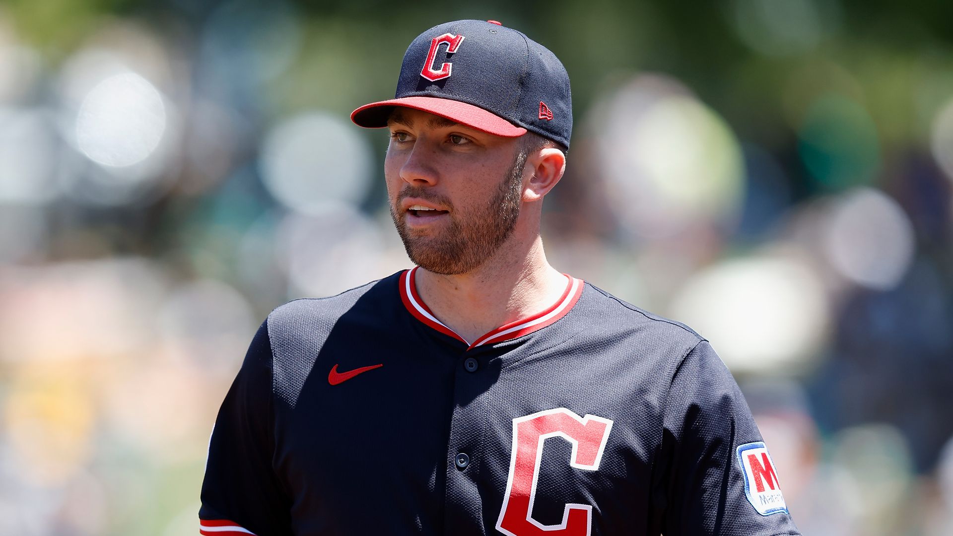 David Fry #6 of the Cleveland Guardians looks on before the game against the Athletics at Sutter Health Park on June 22, 2025 in Sacramento, California