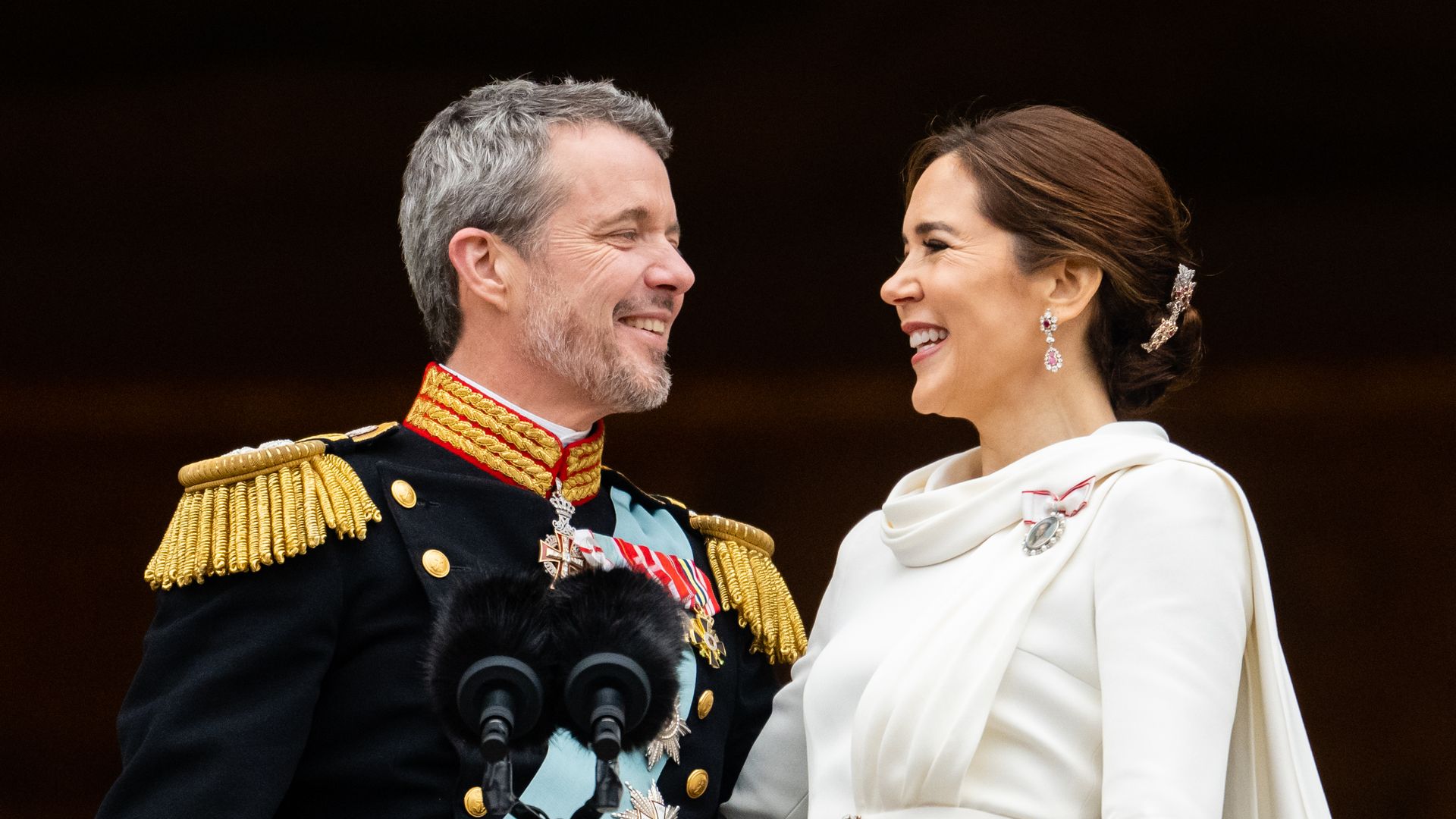 King Frederik smiles at Queen Mary after proclaimation