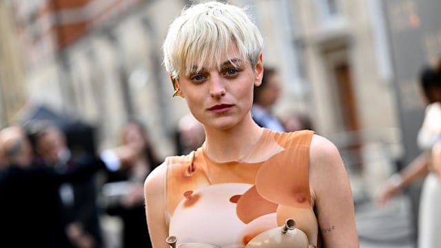 emma corrin in rorange balloon dress