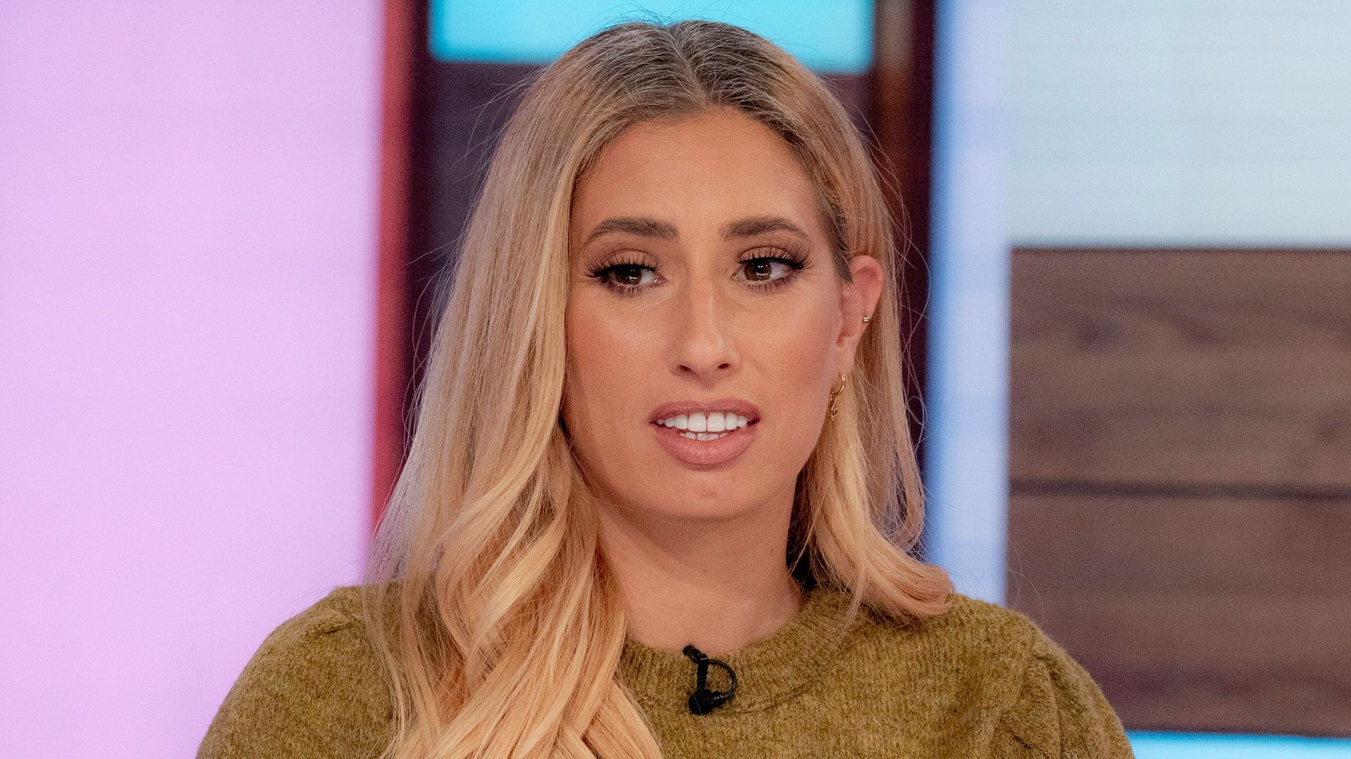 Stacey Solomon looking concerned on the set of Loose Women