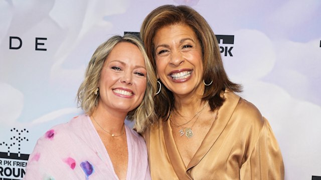 dylan dreyer and hoda kotb smiling on red carpet 