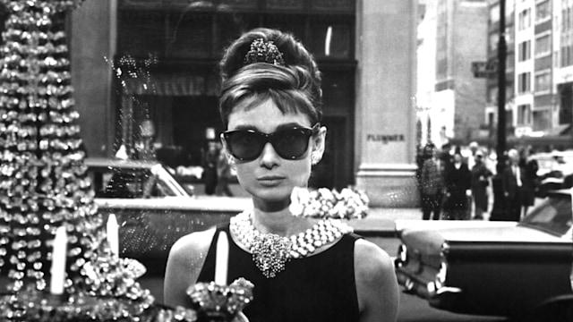 Audrey Hepburn posing for a publicity still for Breakfast at Tiffany's