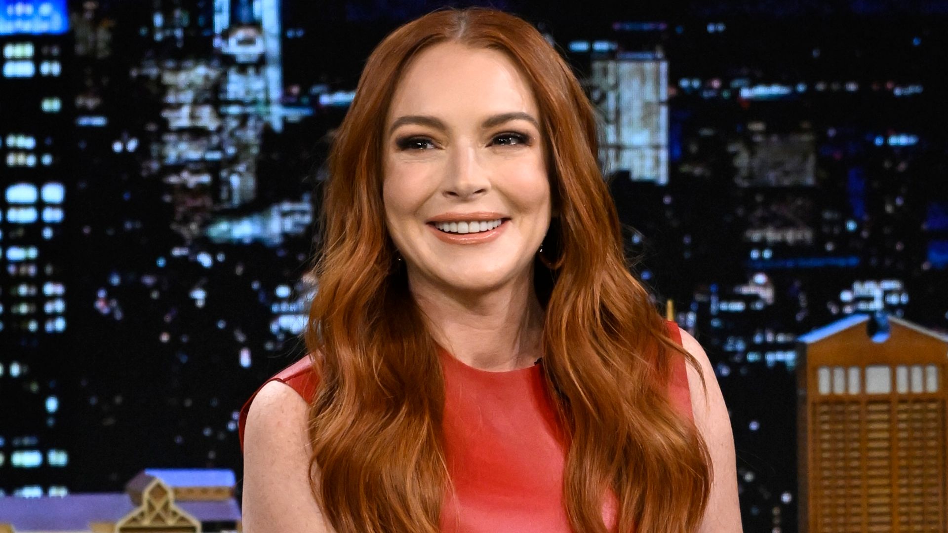 Lindsay Lohan smiling on the Tonight Show