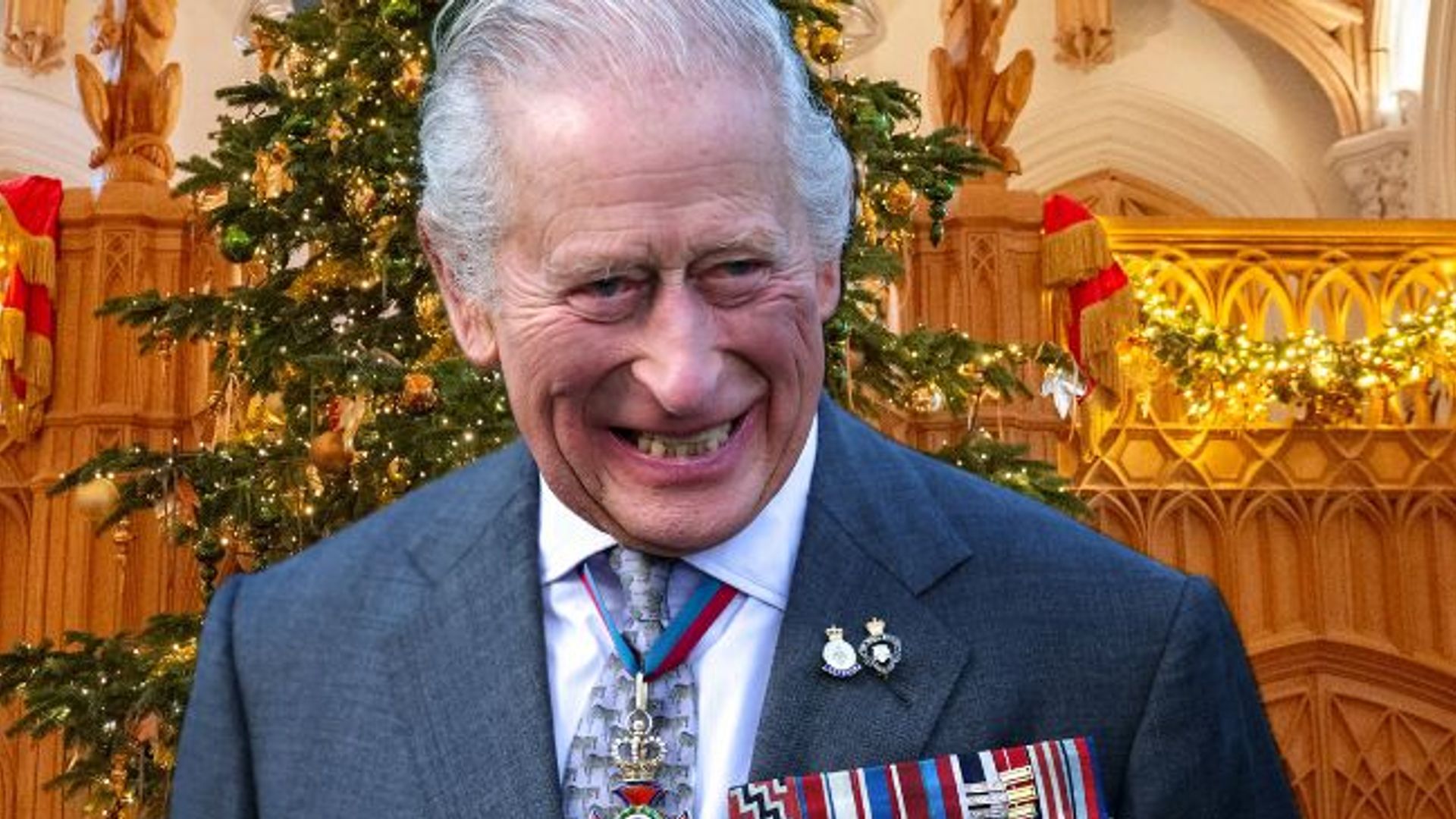 charles with military medals with christmas tree behind 