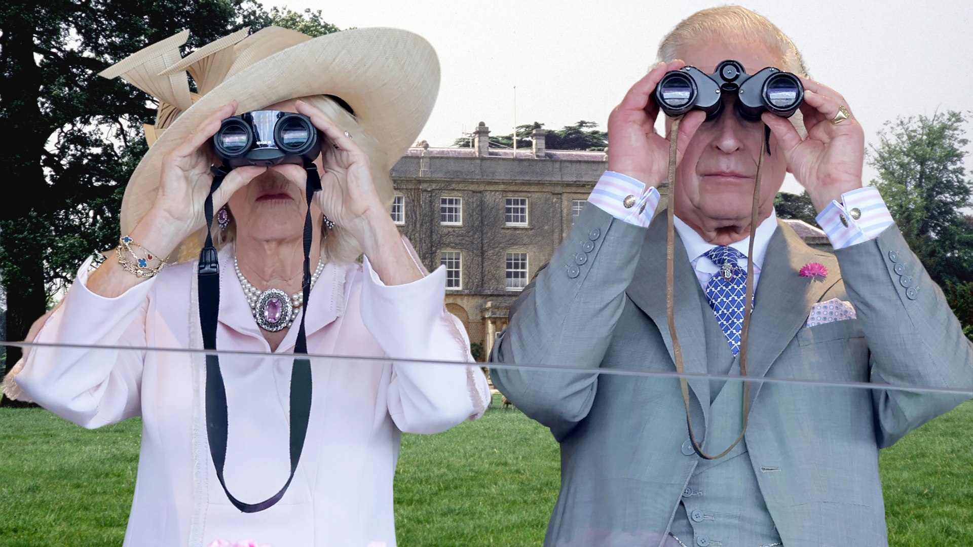 Queen Camilla and King Charles using binoculars