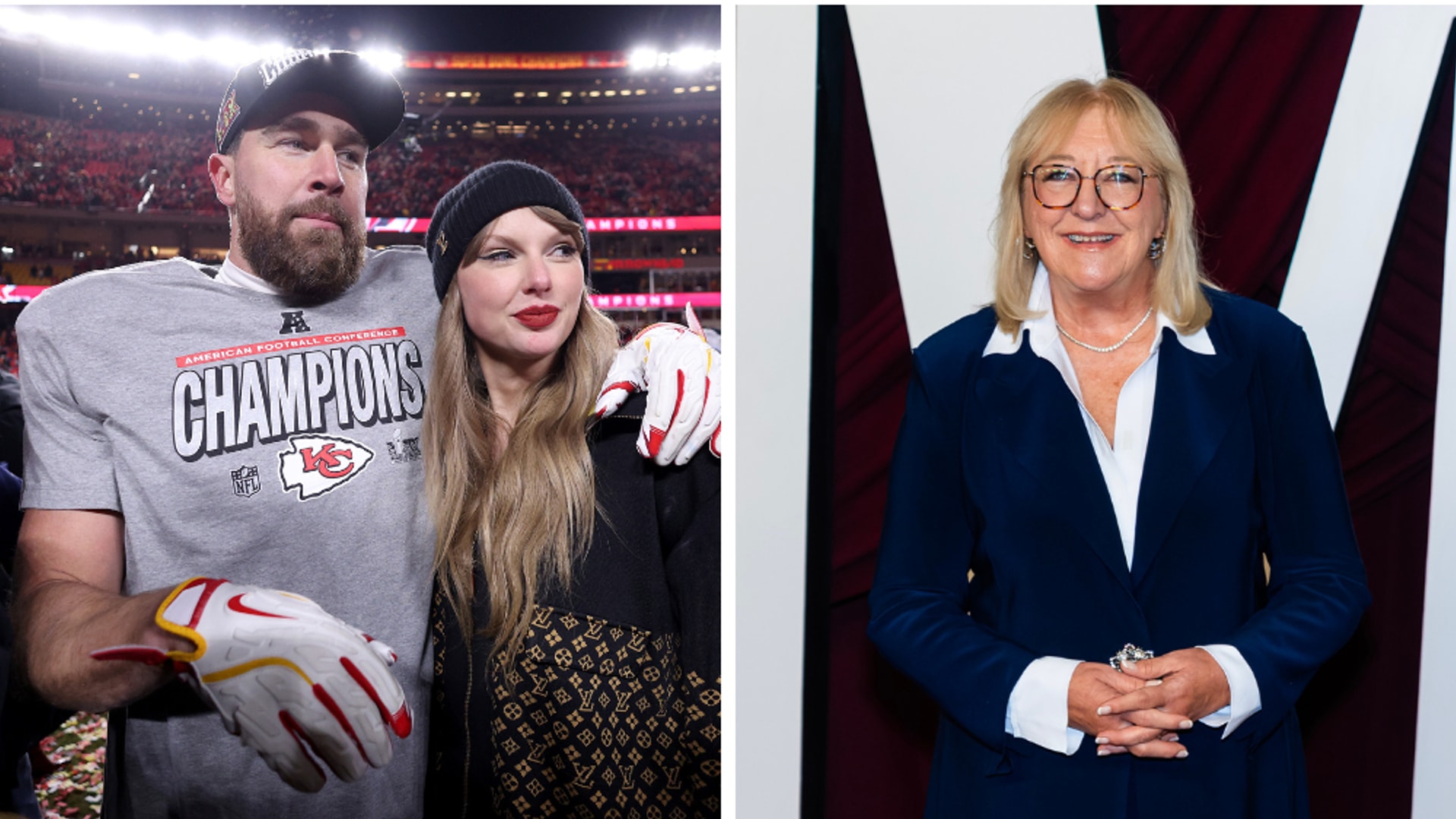 Travis Kelce Donna Kelce Taylor Swift split image