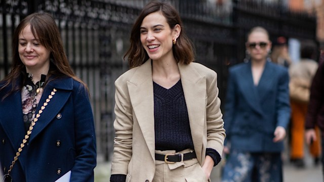 Alexa Chung wore her Chanel dad sandals with a relaxed suit - copying this look! 