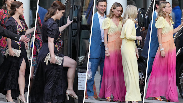 Split screen of eugenie and other wedding guests 