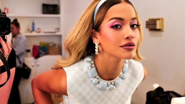 Rita Ora poses for a picture backstage while filming The Masked Singer US