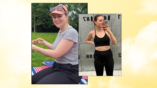 collage of a woman in exercise gear