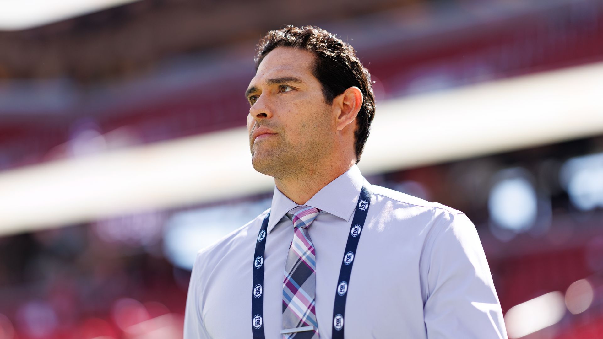  NFL broadcaster Mark Sanchez stands on the field prior to an NFL football game between the Arizona Cardinals and the San Francisco 49ers at Levi's Stadium on September 21, 2025 