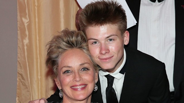 Sharon Stone and her son Roan Joseph Bronstein during the charity gala benefiting 'Planet Hope' foundation at Kempinski Grand Hotel des Bains on December 28, 2017 in St. Moritz, Switzerland