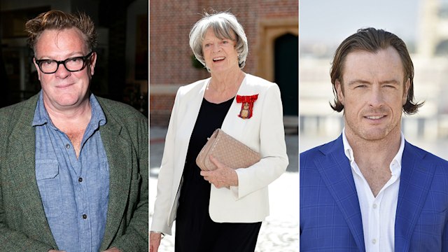 Split image of Chris Larkin, Dame Maggie Smith and Toby Stephens