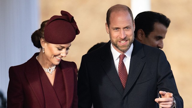 Catherine, Princess of Wales and Prince William, Prince of Wales attend the Ceremonial Welcome at Horse Guards Parade during day one of The Amir of the State of Qatar's visit to the United Kingdom on December 03, 2024 in London, England.