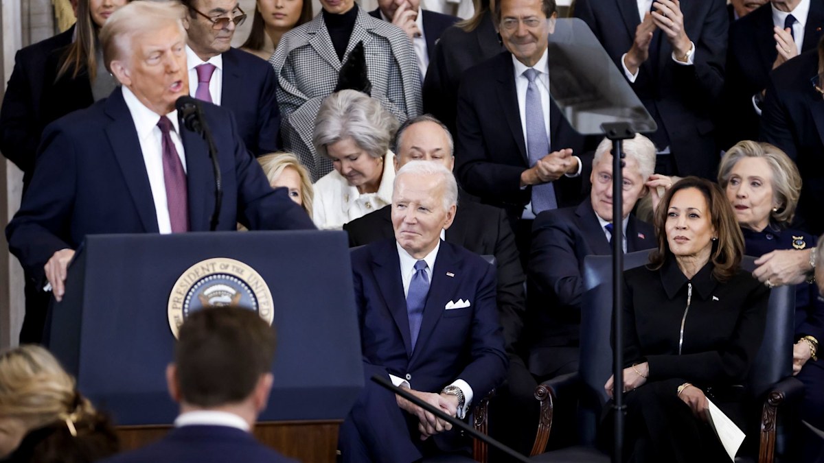 The uncomfortable moment Joe Biden and Kamala Harris are spotted not clapping during Donald Trump’s inauguration speech