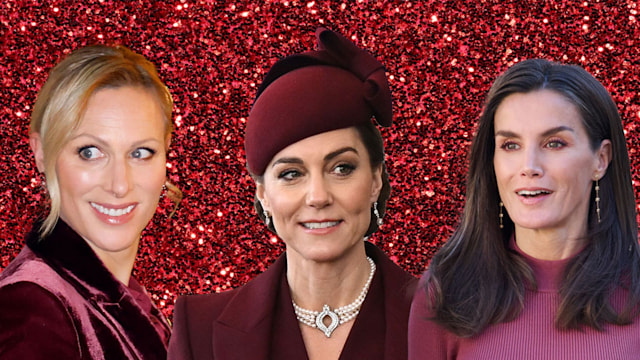 royal ladies dressed in burgundy