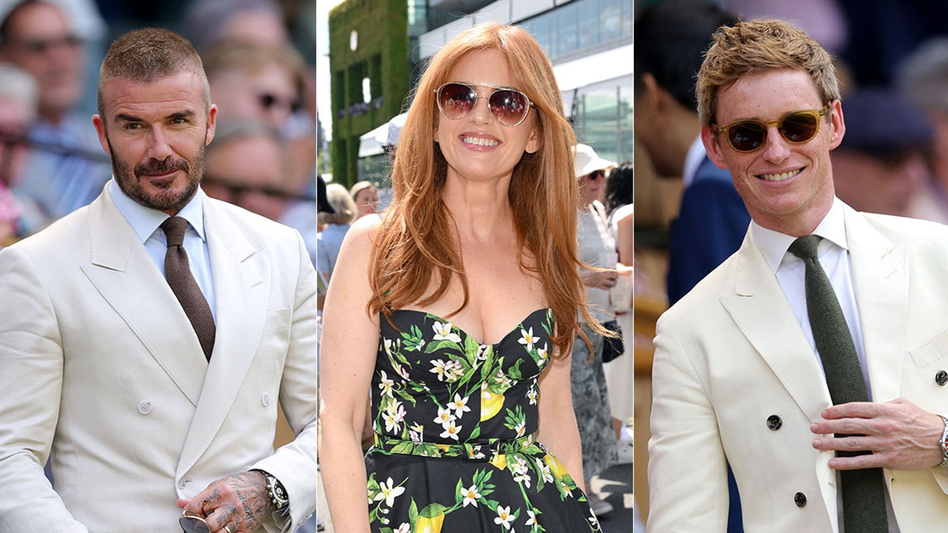 split image showing david beckham, isla fisher and eddie redmayne