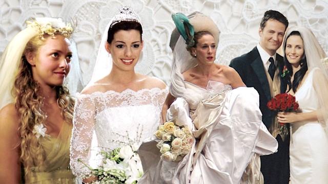 amanda seyfried, anne hathaway, sarah jessica parker, monica and chandler in bridal looks