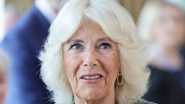 queen camilla smiling in green dress