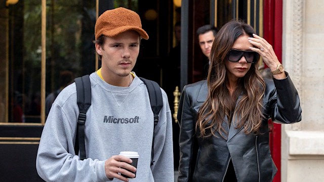   Victoria Beckham (R) and son Cruz Beckham are seen in casual outfits in paris
