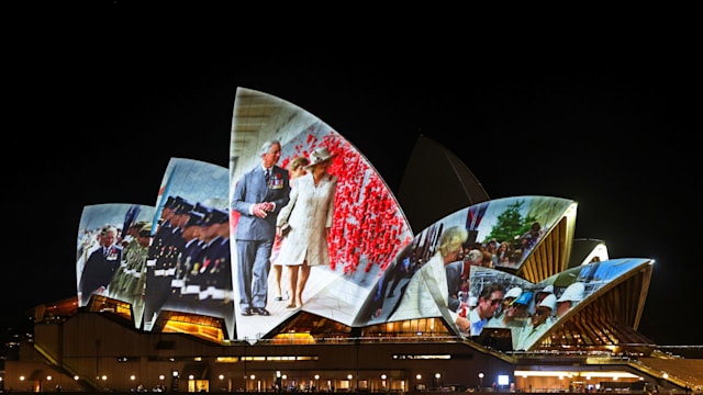 The Sydney Opera House was lit up with special photos of the royal couple