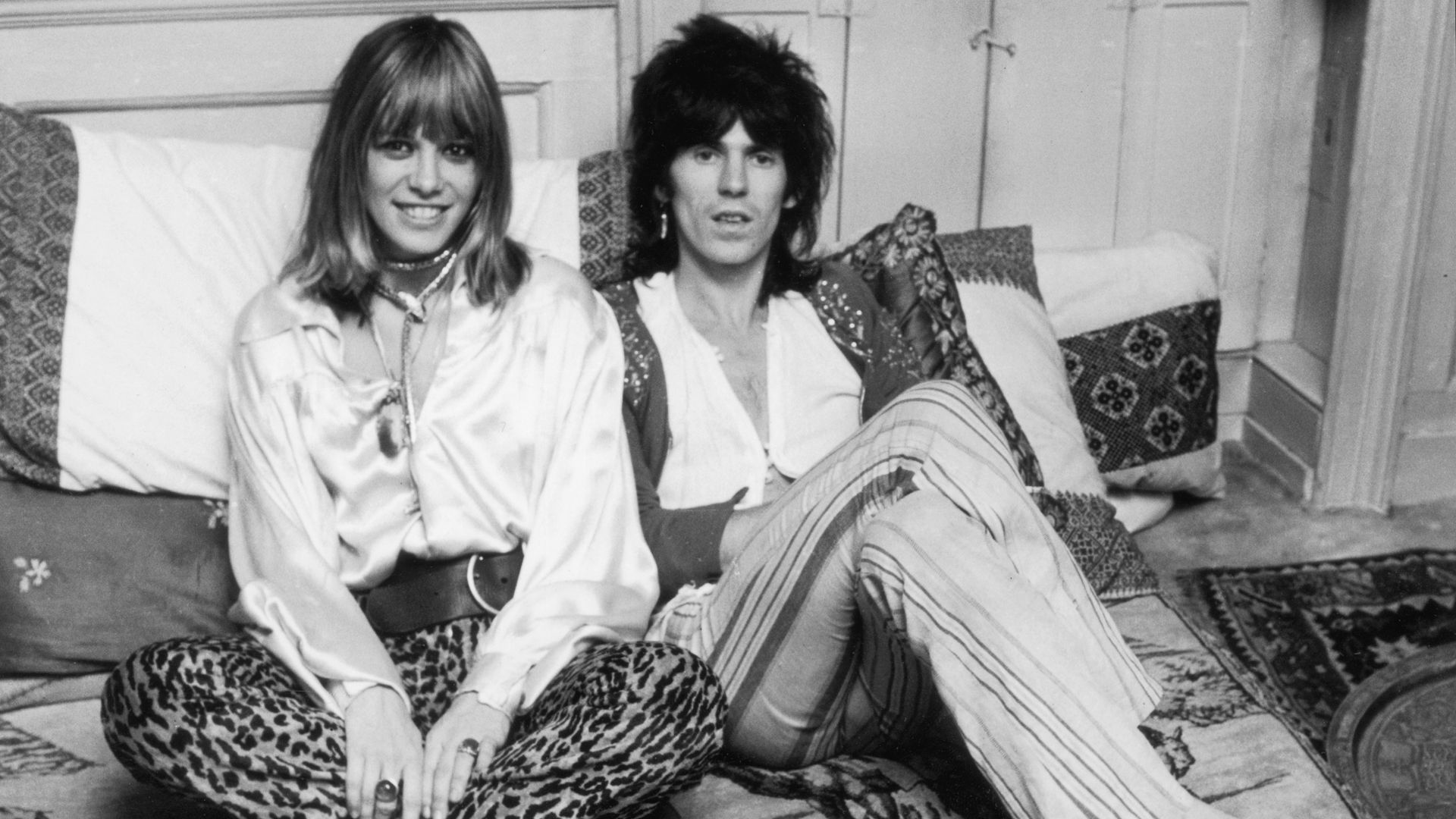 Rolling Stone Keith Richards and his girlfriend Anita Pallenberg, 9th December 1969. (Photo by McCarthy/Daily Express/Hulton Archive/Getty Images)