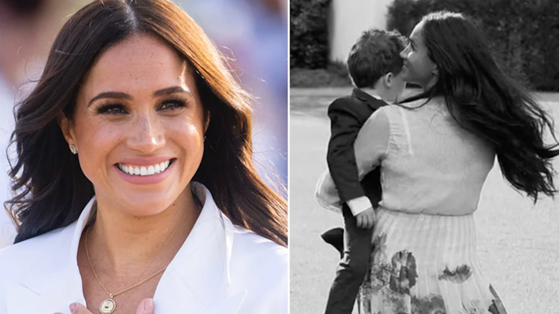 A split image of Meghan Markle holding her son Prince Archie