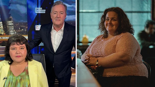 Fiona Harvey, Piers Morgan, Jessica Gunning as Martha split image