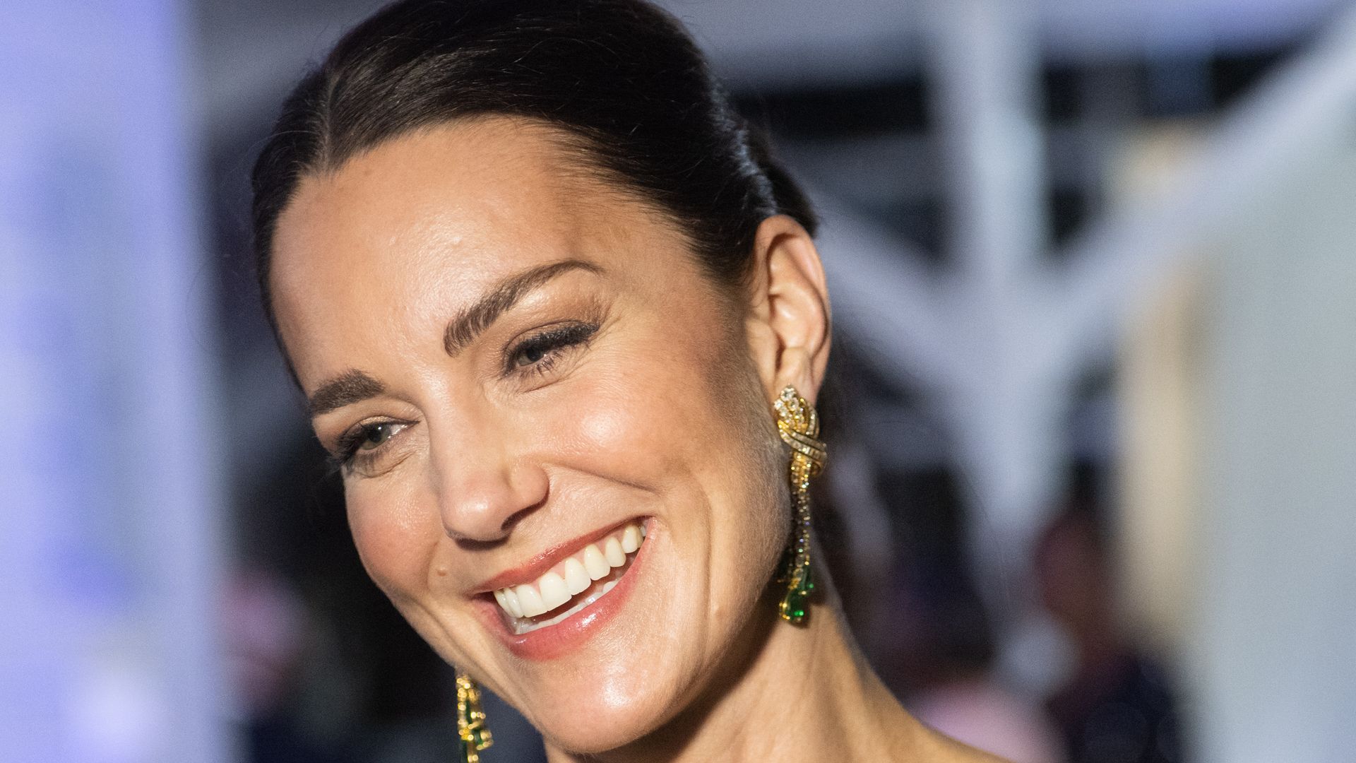 Catherine, Duchess of Cambridge in strapless green tulle dress