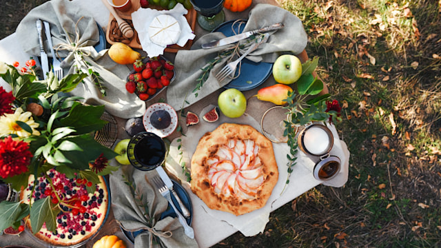 picnic food on blanket