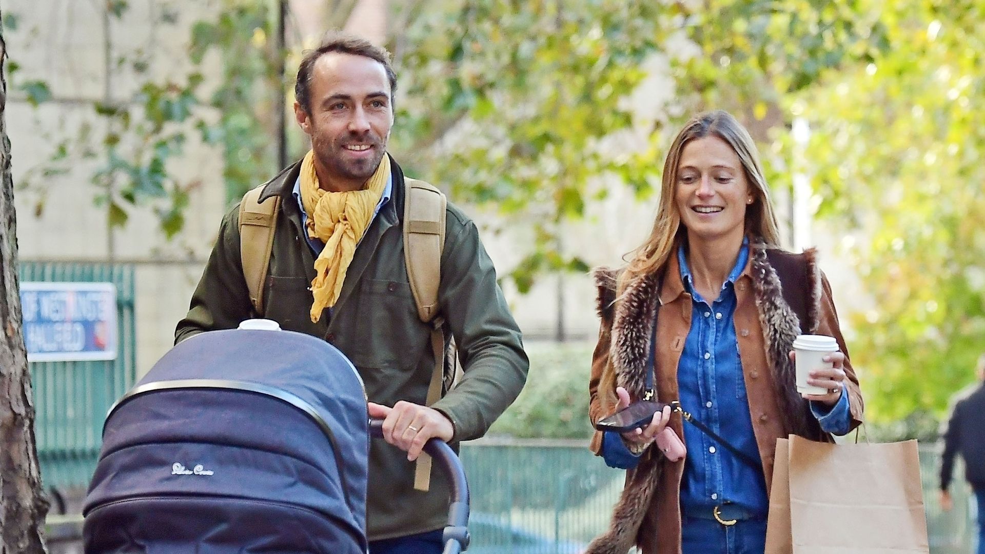 James Middleton and Alizee talk while walking with new baby