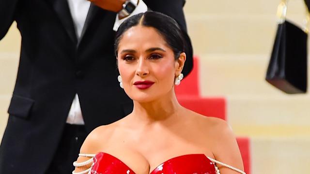 Salma Hayek wears a red dress at the Met Gala