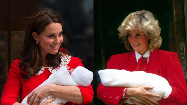 Kate Middleton leaving hospital with baby Charlotte and Diana leaving hospital with baby Harry