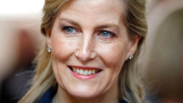 duchess sophie smiling in blue outfit 