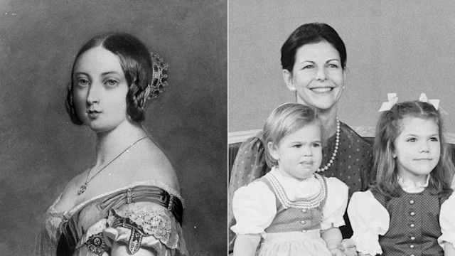 split image showing queen victoria and swedish royals