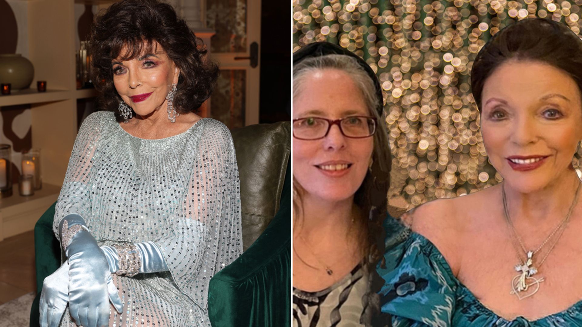 A split image of Joan Collins and her and her daughter Katyana