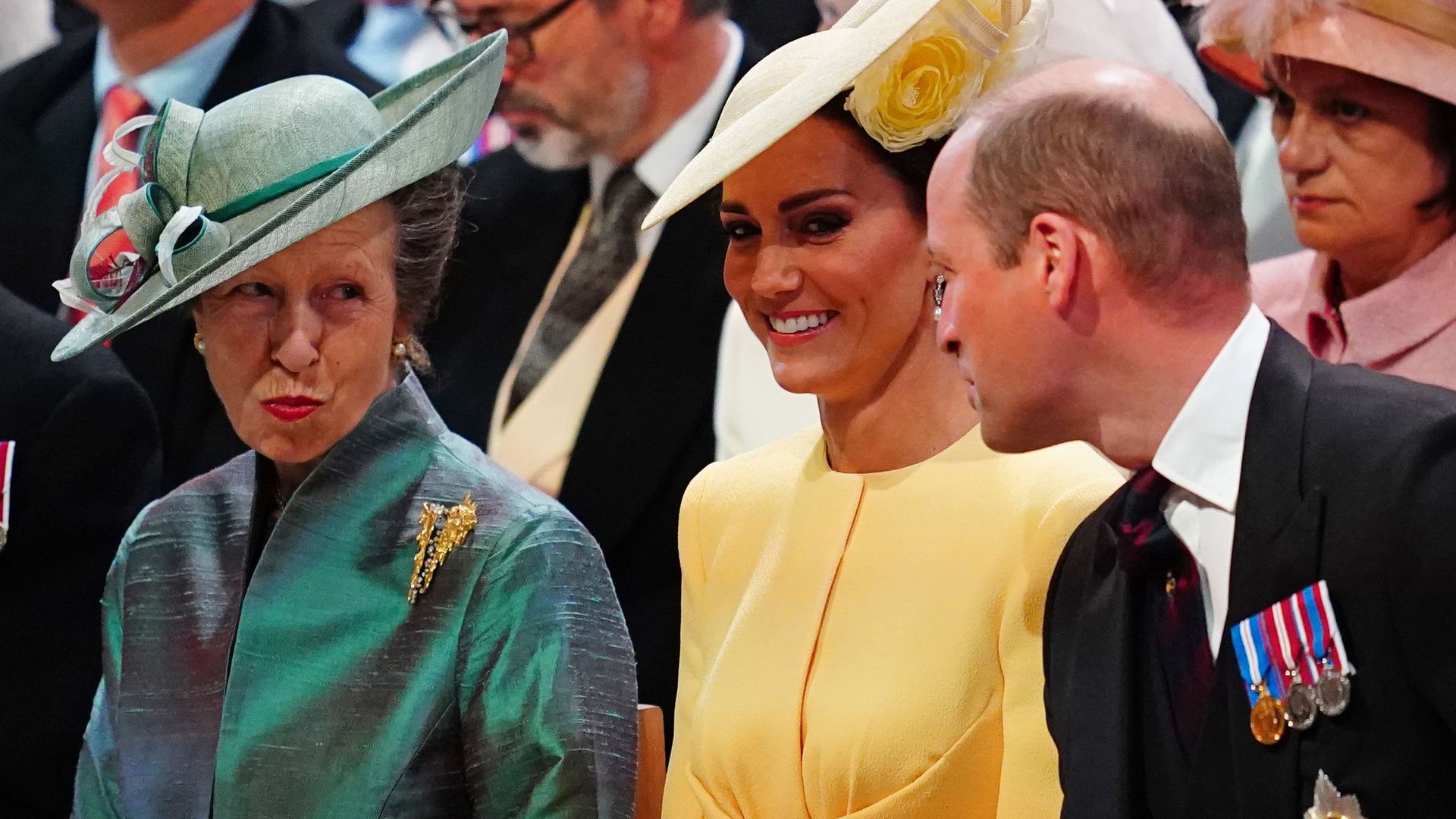 Princess Royal, Catherine, Duchess of Cambridge and Prince William, Duke of Cambridge attend the National Service of Thanksgiving to Celebrate the Platinum Jubilee of Her Majesty The Queen at St Paul's Cathedral on June 3, 2022 in London, England. The Platinum Jubilee of Elizabeth II is being celebrated from June 2 to June 5, 2022, in the UK and Commonwealth to mark the 70th anniversary of the accession of Queen Elizabeth II on 6 February 1952.