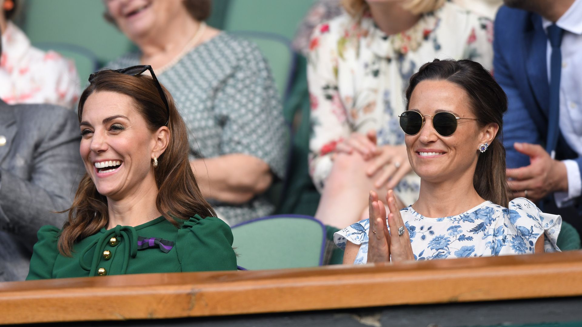 Kate and Pippa Middleton in the Royal Box on Centre Court during day twelve of the Wimbledon Tennis Championships in 2019