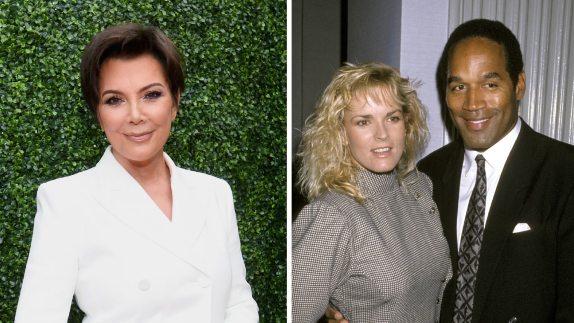 Split photo of Kris Jenner, and O.J. Simpson with his former wife Nicole Brown