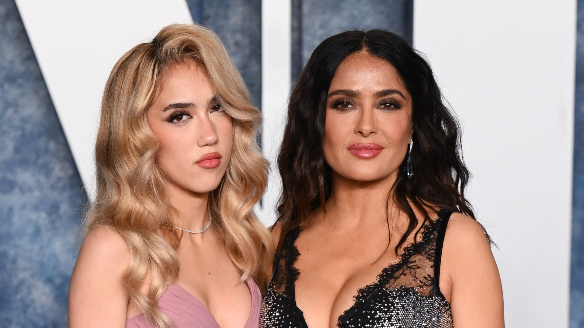 Valentina Paloma Pinault and Salma Hayek attend the 2023 Vanity Fair Oscar Party hosted by Radhika Jones at Wallis Annenberg Center for the Performing Arts on March 12, 2023 in Beverly Hills, California.