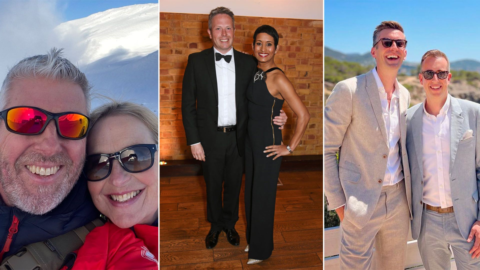 Carol Kirkwood with her fiancee, Naga Munchetty with her husband and Ben Thompson with his boyfriend 