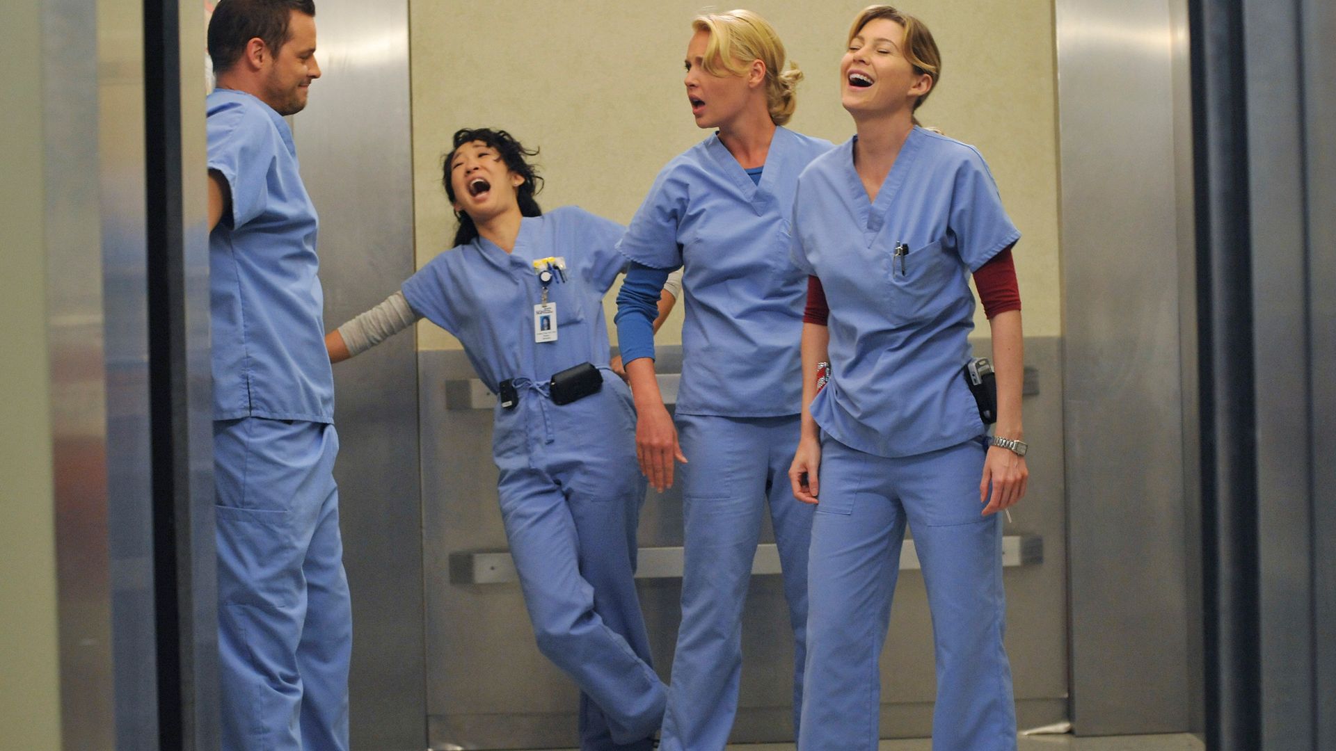 Justin Chambers, Sandra Oh, Katherine Heigl, and Ellen Pompeo on Grey's Anatomy
