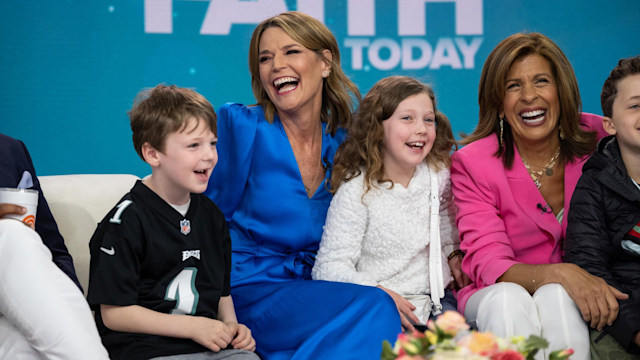 Savannah Guthrie in the Today studio with her children