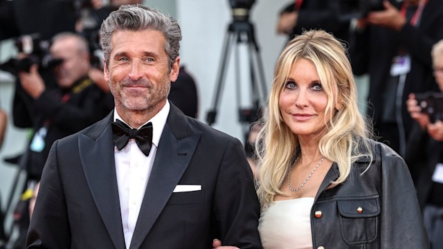 Patrick Dempsey and Jillian Fink attend a red carpet for the movie "Ferrari" at the 80th Venice International Film Festival on August 31, 2023 in Venice, Italy